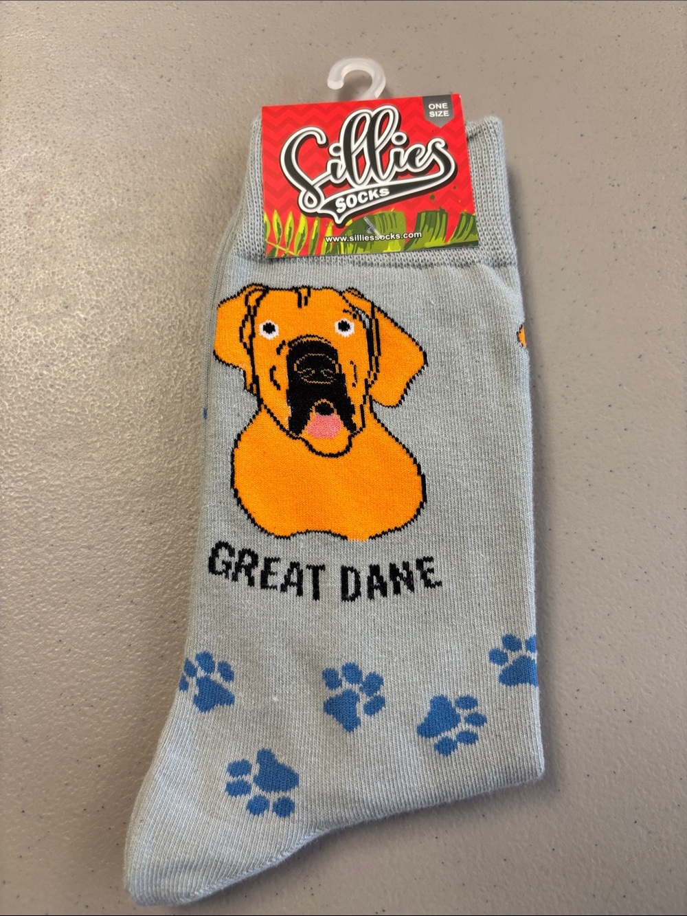 Sillies Great Dane Crew Socks - Light Gray & Orange